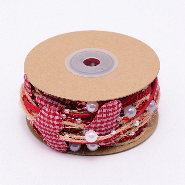 

PandaHall Heart Plastic Beaded Trim, with Polyester Ribbon and Jute Twine, for DIY Valentine's Day and Holiday Crafts, Red, 0.2~28mm Plastic...