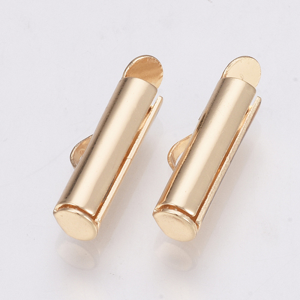 

PandaHall Brass Slide On End Clasp Tubes, Slider End Caps, Light Gold, 6x16x4mm, Hole: 1x3mm, Inner Diameter: 3mm Brass