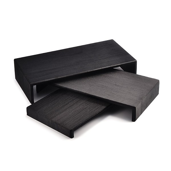

PandaHall Wooden Jewelry Displays, Covered with Cloth, Display Risers Set, Black, 35~39x19.7x3~8cm Cloth Black