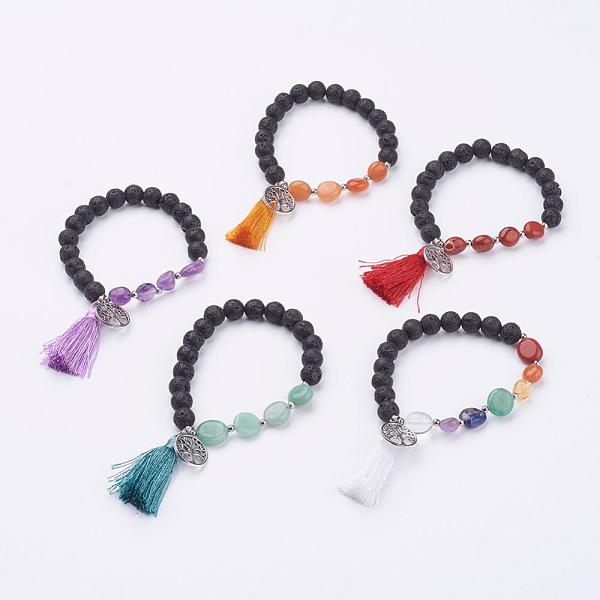 

PandaHall Tassel Charm Bracelets, with Alloy Findings and Gemstone Beads, Round & Nuggets & Ring with Tree of Life, 2-1/8 inch(55mm) Mixed..., Multicolor