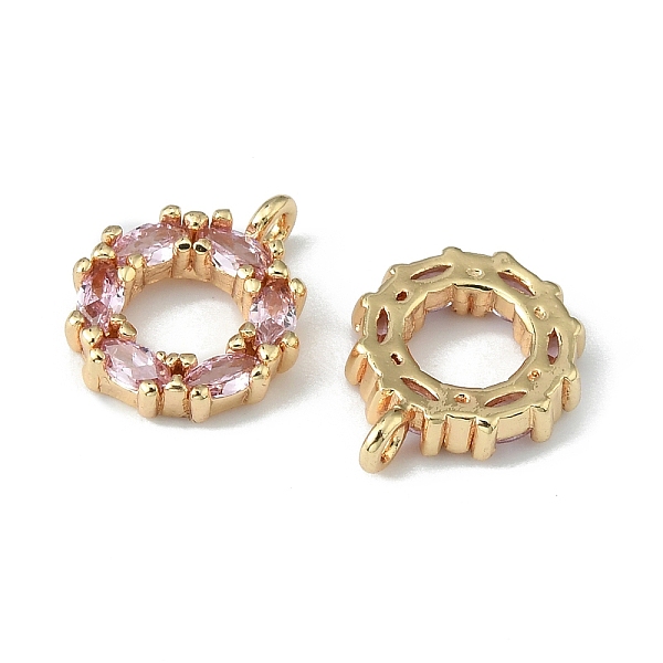 

PandaHall Brass Micro Pave Cubic Zirconia Pendants Round Ring Charm, Golden, Pink, 13x10x2mm, Hole: 1.2mm Brass+Cubic Zirconia Ring Pink