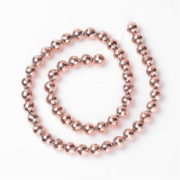 

PandaHall Faceted Round Non-Magnetic Synthetic Hematite Beads Strands, Rose Gold Plated, 8mm, Hole: 1mm, about 51pcs/strand, 15.7 inch...