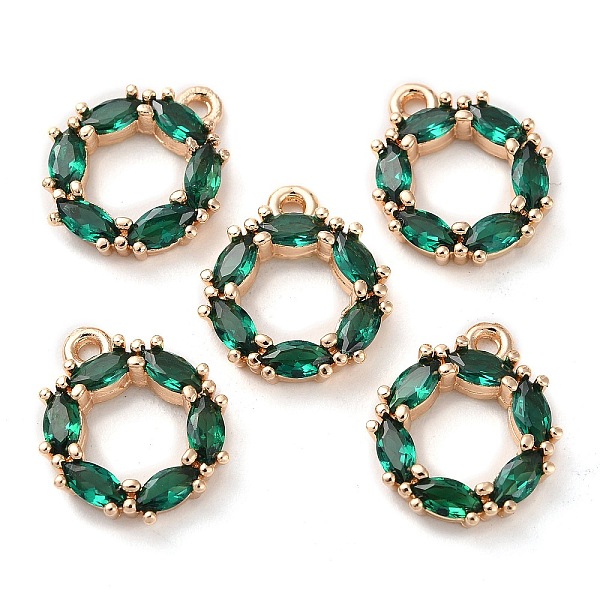 

PandaHall K9 Glass Pendants, with Light Gold Tone Brass Findings, Ring Charms, Emerald, 15x12.5x3mm, Hole: 1.4mm K9 Glass Ring Green