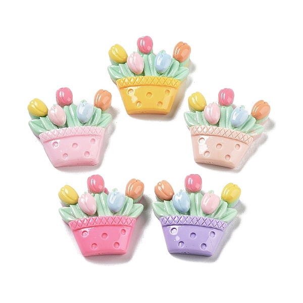 

PandaHall Opaque Resin Cabochons, Basket with Tulip, Mixed Color, 20x21x6mm Resin Flower Multicolor