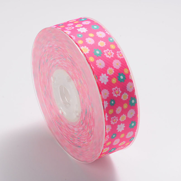 PandaHall Flower Pattern Printed Grosgrain Ribbons for Gift Packing, Deep Pink, 1 inch(25mm), about 100yards/roll(91.44m/roll) Polyester...