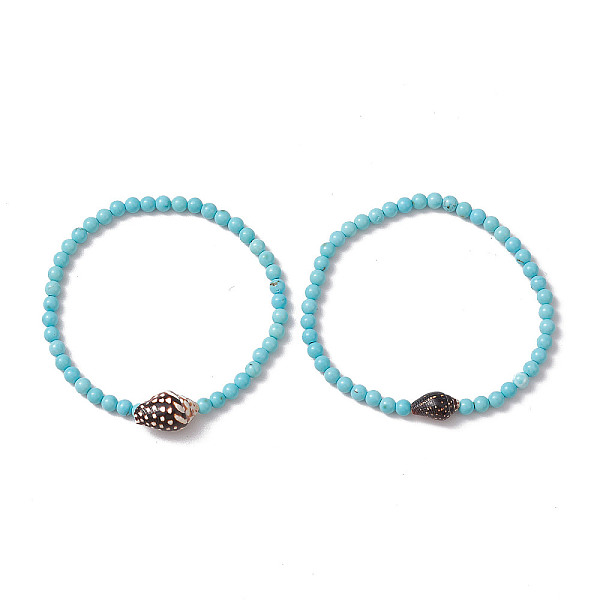 

PandaHall Summer Beach Natural Spiral Shell Bead Bracelets, 4mm Dyed Natural Magnesite Round Beaded Stretch Bracelets for Women, Turquoise..., Green