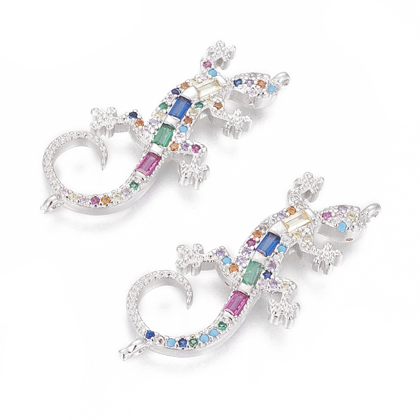 

PandaHall Brass Micro Pave Cubic Zirconia Links, Gecko, Colorful, Platinum, 33x15.5x3mm, Hole: 1.2mm Brass+Cubic Zirconia Other Animal