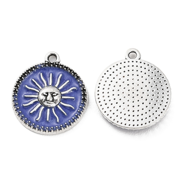 

PandaHall Alloy Enamel Pendants, Platinum, Flat Round with Sun Charm, Royal Blue, 19x16x2.5mm, Hole: 1.2mm Alloy+Enamel Flat Round