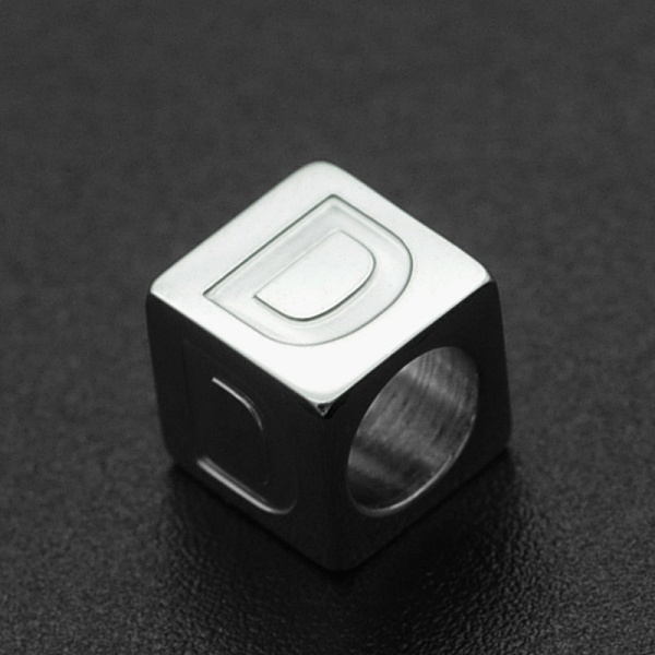 

PandaHall 201 Stainless Steel European Beads, Large Hole Beads, Horizontal Hole, Cube, Stainless Steel Color, Letter.D, 7x7x7mm, Hole: 5mm...
