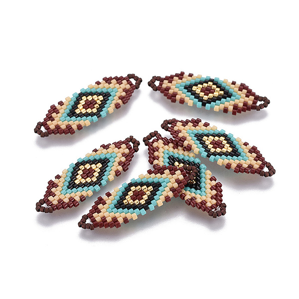 

PandaHall MIYUKI & TOHO Handmade Japanese Seed Beads Links, Loom Pattern, Colorful, 35~36.5x12.5x2mm, Hole: 2x3mm Glass Rhombus