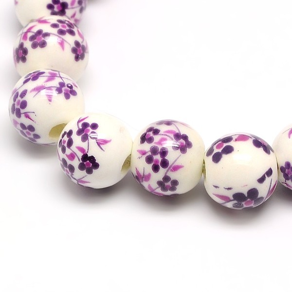 

PandaHall Handmade Flower Printed Porcelain Ceramic Beads Strands, Round, Indigo, 10mm, Hole: 2mm, about 35pcs/strand, 13.5 inch Porcelain..., Purple