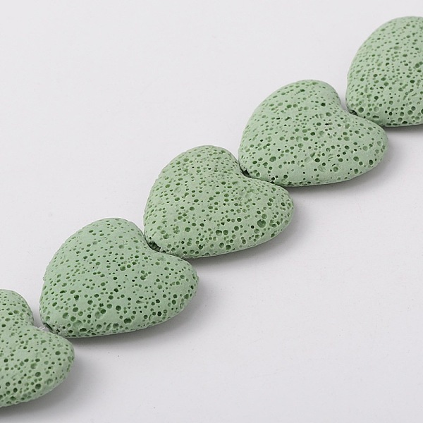 

PandaHall Synthetic Lava Rock Bead Strands, Heart, Dyed, Light Green, 27~30x28~30x8~10mm, Hole: 1mm, about 15pcs/strand, 15.3 inch Lava Rock...