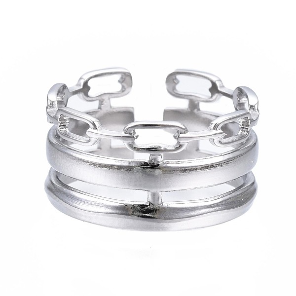 

PandaHall 304 Stainless Steel Cable Chain Open Cuff Ring, Chunky Hollow Ring for Women, Stainless Steel Color, US Size 7 1/4(17.5mm) 304...