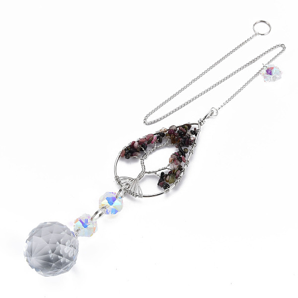 

PandaHall Natural Tourmaline Big Pendants, with Platinum Brass Chain Extender and Findings, Plating Glass Flat Round & Flower, Clear AB..., White