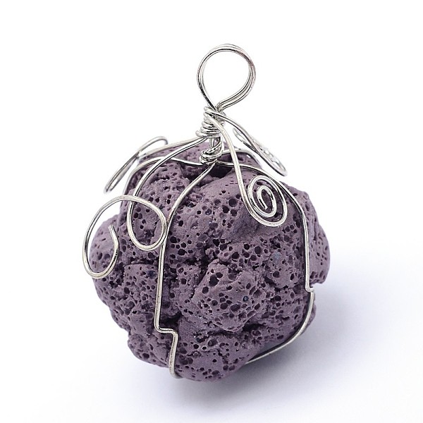 

PandaHall Irregular Synthetic Lava Rock Big Pendants, with Platinum Plated Brass Findings, Dyed, Medium Purple, 48x31x33mm, Hole: 6.5mm Lava...