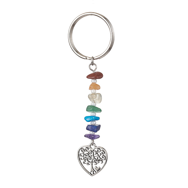 

PandaHall Chakra Natural Gemstone Chips Keychains, Alloy Tree of Life Pendant Keychains, Heart, 8.5cm, Pendant: 18.5x17x1.5mm Mixed Stone...