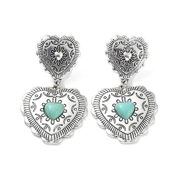 

PandaHall Valentine's Day Heart Jewelry for Women, Alloy with Synthetic Turquoise Dangle Stud Earrings, Antique Silver, Heart, 61x33mm Alloy...