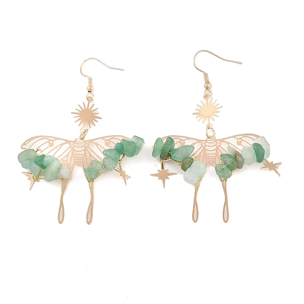 

PandaHall Natural Green Aventurine Chips Dangle Earrings, Bohemian Hollow Butterfly Brass Jewelry for Women, 75x46mm Green Aventurine...