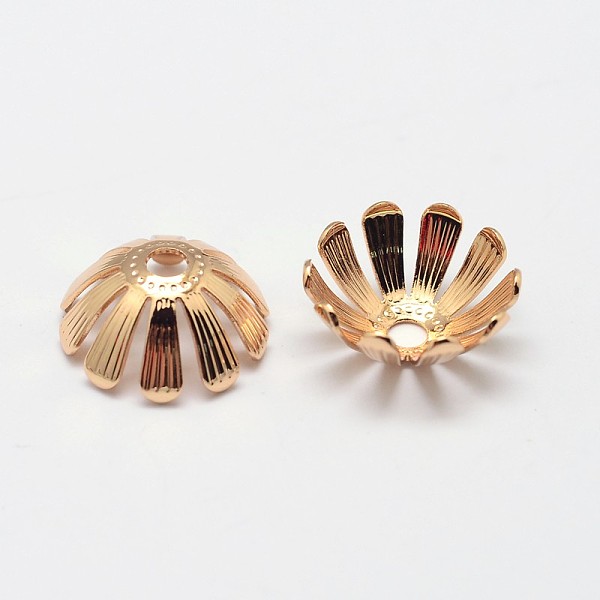 

PandaHall Grade AAA Brass Bead Caps, Cadmium Free & Nickel Free & Lead Free, Real 18K Gold Plated, 12x6mm, Hole: 3mm Brass
