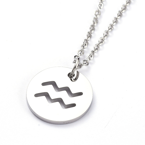 

PandaHall 304 Stainless Steel Pendant Necklaces, with Cable Chains and Lobster Claw Clasps, Flat Round with Twelve Constellations, Stainless...
