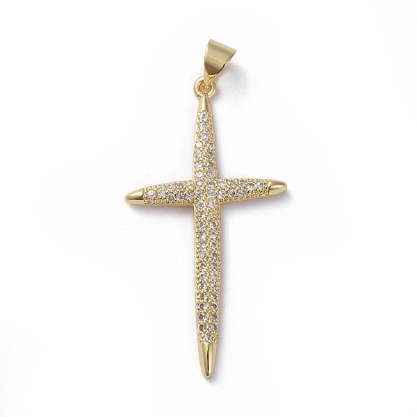 

PandaHall Brass Micro Pave Cubic Zirconia Pendants, Cross, Clear, Golden, 38.8x20x2mm, Hole: 4x5mm Brass+Cubic Zirconia Cross Clear