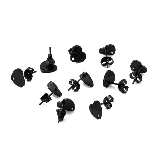 

PandaHall 304 Stainless Steel Stud Earring Findings, with Ear Nuts, Textured Heart, Black, 8x9mm, Hole: 1.4mm, Pin: 0.7mm 304 Stainless...