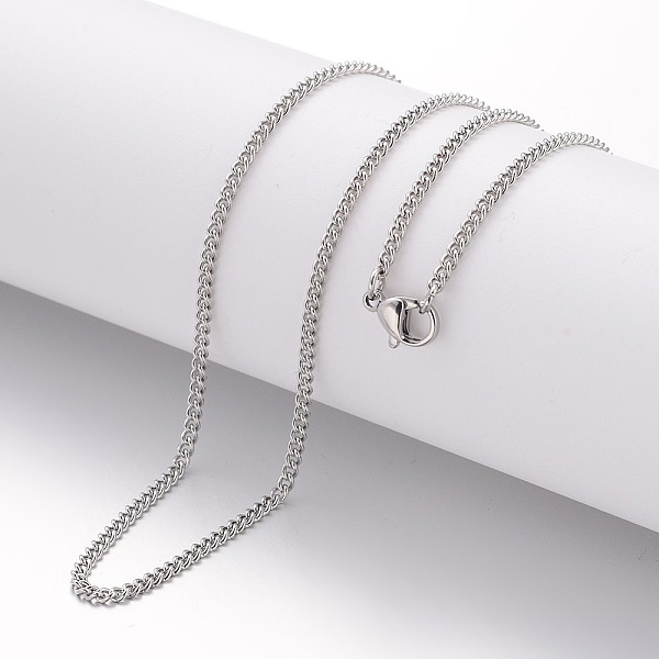 

PandaHall 304 Stainless Steel Necklace, Curb Chains, with Lobster Clasps, Stainless Steel Color, 17.72 inch(450mm), 2.2mm Stainless Steel