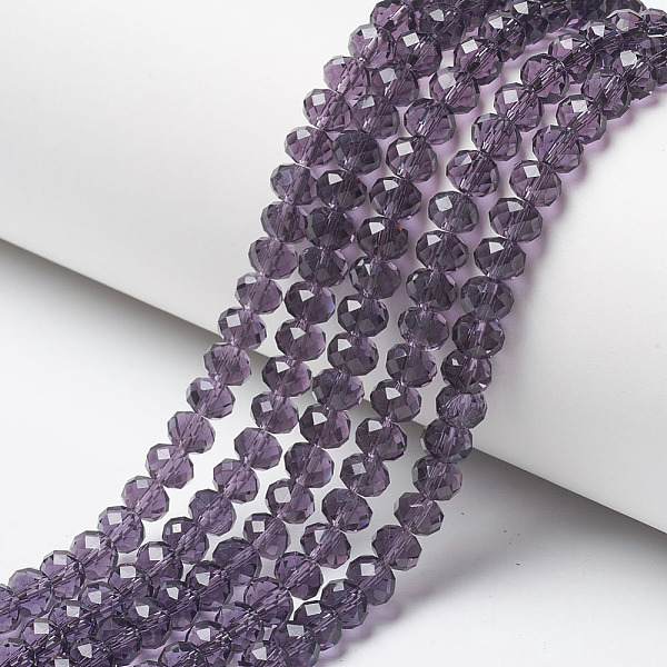 

PandaHall Glass Beads Strands, Faceted, Rondelle, Medium Purple, 2.5x2mm, Hole: 0.4mm, about 150~155pcs/strand, 32~33cm Glass Rondelle...
