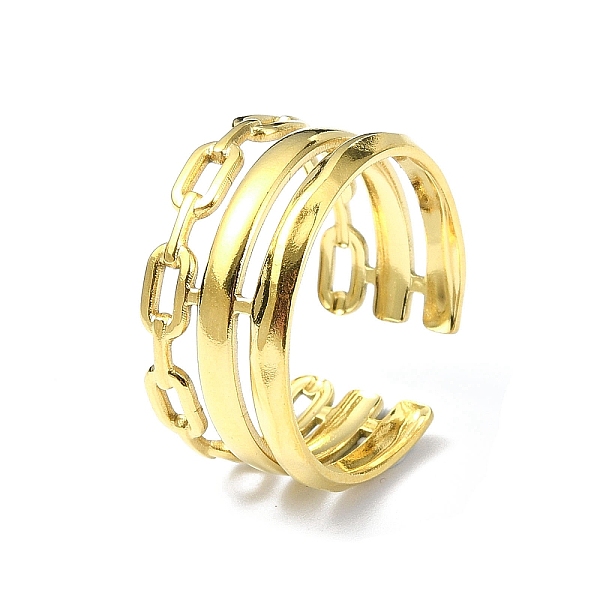 

PandaHall Ion Plating(IP) 304 Stainless Steel Open Cuff Ring, Triple Lines Wide Band Rings, Real 18K Gold Plated, Inner Diameter: 18mm 304...