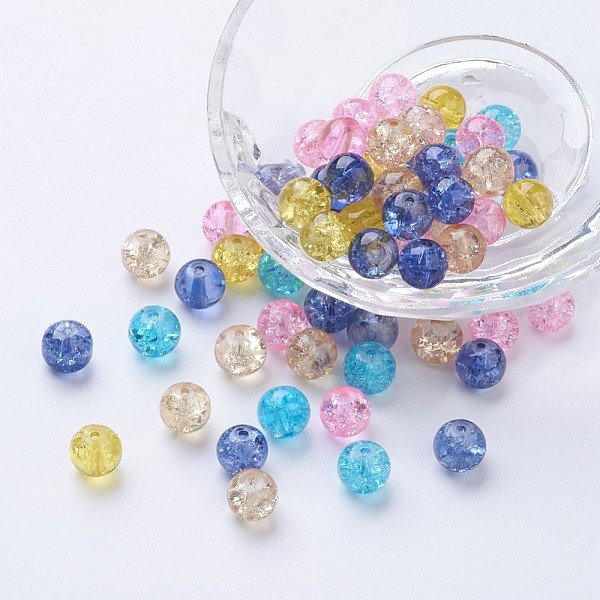 

PandaHall Baking Painted Crackle Glass Beads, Pastel Mix, Round, Mixed Color, 8~8.5x7.5~8mm, Hole: 1mm, about 100pcs/bag Glass Round..., Multicolor
