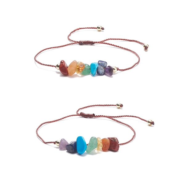 

PandaHall 2Pcs 2 Style Natural Mixed Stone Chips Beaded Bracelets Set with Brass Beads, 7 Chakra Adjustable Bracelets for Women, Inner...