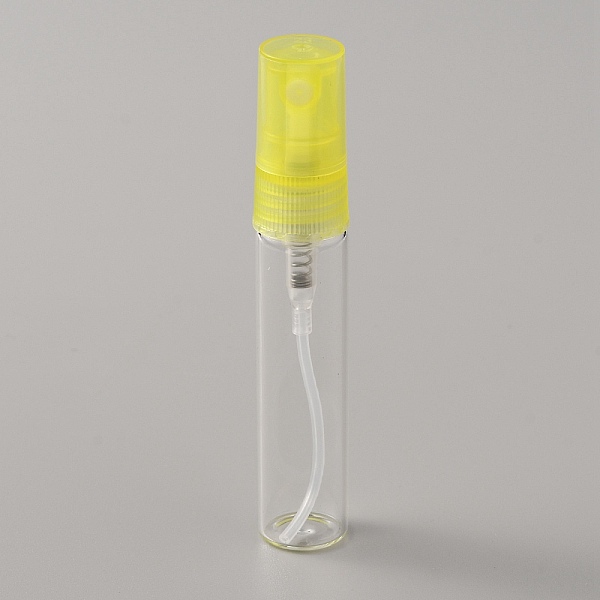 

PandaHall Transparent Glass Spray Bottles, Fine Mist Atomizer, with Plastic Dust Cap, Refillable Bottle, Column, Yellow, 1.4x7.9cm, Capacity...