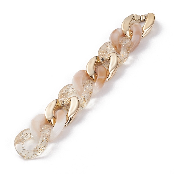 

PandaHall Handmade Glitter Powder Transparent Acrylic Curb Chains, with CCB Plastic Quick Link Connectors, Khaki, 29x20.5x6.5mm, about 39.37..., Yellow