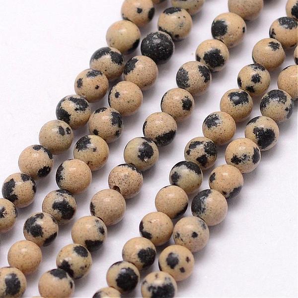 

PandaHall Natural Dalmatian Jasper Bead Strands, Round, 3~3.5mm, Hole: 0.7mm, about 115~125pcs/strand, 16 inch Dalmatian Jasper Round