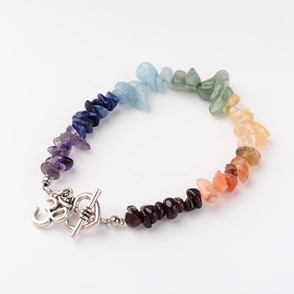 

PandaHall Chakra Jewelry, Natural Mixed Gemstone Beaded Bracelets, with Heart Alloy Toggel Clasp and Brass Findings, Om Symbol, 8-5/8 inch...