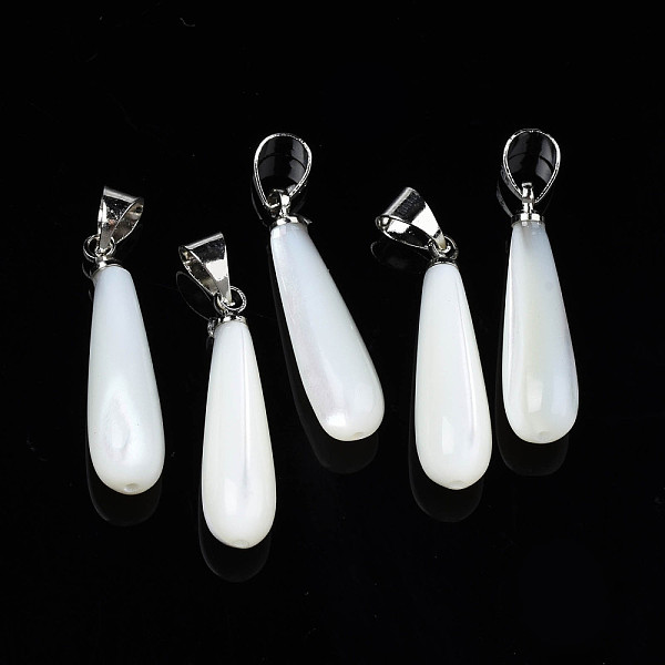 

PandaHall Natural Trochid Shell/Trochus Pendants, with Platinum Plated Brass Snap on Bails, Teardrop, White, 23x6mm, Hole: 3.5x5mm Trochus...