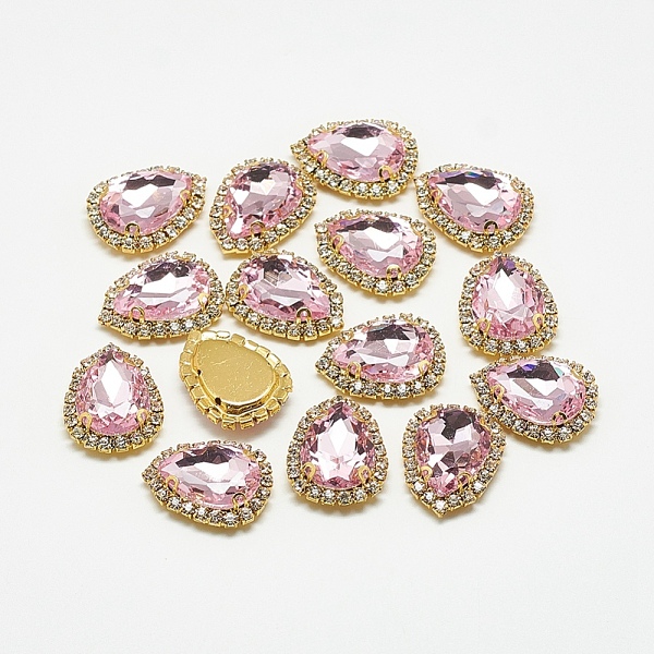 

PandaHall Sew on Rhinestone, Multi-strand Links, Glass Rhinestones, with Brass Findings, Garments Accessories, teardrop, Golden, Light Rose..., Pink