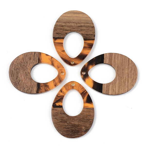 

PandaHall Resin & Walnut Wood Pendants, Teardrop, Orange, 37.5x28x3mm, Hole: 2mm Resin+Wood Teardrop Orange