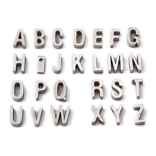 

PandaHall 201 Stainless Steel Charms, Stainless Steel Color, Random Mixed Letters, 8~9x1~8x3mm, Hole: 1.6mm 201 Stainless Steel Letter