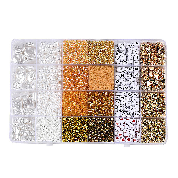 

PandaHall DIY 24 Style Acrylic & ABS Beads Jewelry Making Finding Kit, Flat Round & Star & Barrel & Round & Heart & Strip & Rhombus, Sandy...