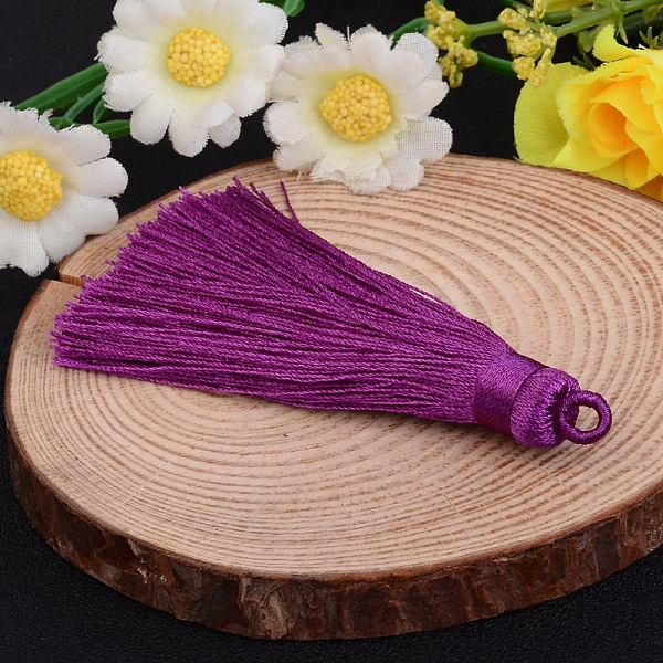 

PandaHall Nylon Tassel Big Pendant Decorations, Purple, 70~74x11mm, Hole: 4mm Nylon Purple