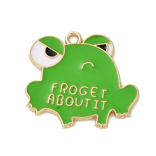 

PandaHall Alloy Enamel Pendants, Cadmium Free & Nickel Free & Lead Free, Golden, Frog with Word Froget about it Charm, Lime Green...