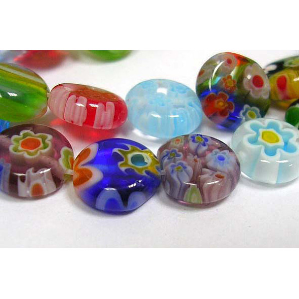 

PandaHall Handmade Millefiori Glass Beads Strands, Flat Round, Mixed Color, 10mm in diameter, hole: 1mm, 36~40pcs/strand, 13.38~16 inch..., Multicolor