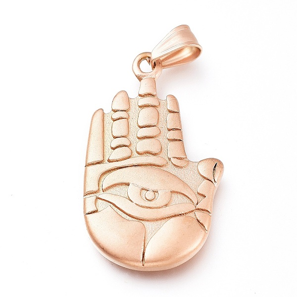 

PandaHall 304 Stainless Steel Pendants, Sandblasting Effect, Palm with Eye, Matte Rose Gold Color, 35x20x3.5mm, Hole: 7x3mm 304 Stainless...