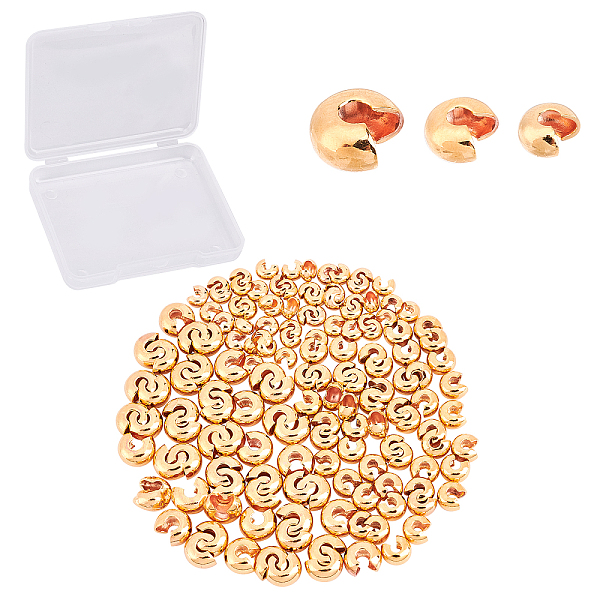 

PandaHall CREATCABIN 1 Box 150Pcs 3 Sizes Crimp Beads Covers 18K Real Gold Plated Brass Half Round Open Knot End Tip Caps Spacers Stopper...