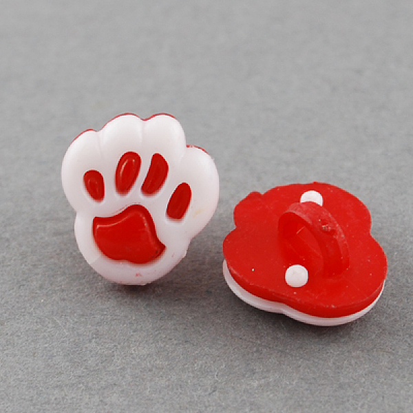 PandaHall Acrylic Shank Buttons, 1-Hole, Dyed, Paw, Red & White, 19x17x8mm, Hole: 4x2mm Acrylic Others Red
