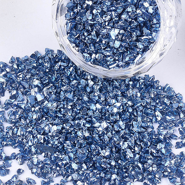 PandaHall Plated Glass Seed Beads, For Nail Art Decoration Accessories, No Hole/Undrilled, Chips, Royal Blue, 2~7x1~5x0.5~2mm, about...