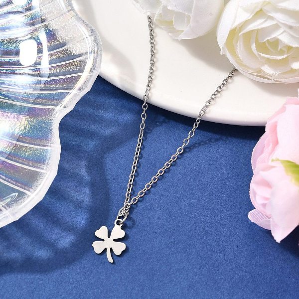 201 Stainless Steel Clover Pendant 304 Stainless Steel Cable Chain Necklaces
