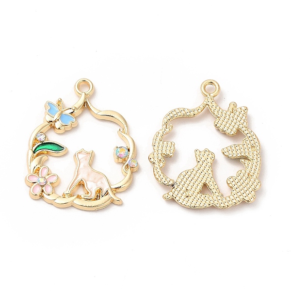 

PandaHall Alloy Enamel Pendants, with Rhinestone, Cadmium Free & Nickel Free & Lead Free, Golden, Flower with Cat & Flower Pattern, Light...
