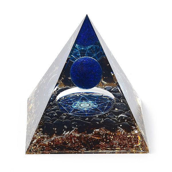 

PandaHall Orgonite Pyramid Resin Energy Generators, Reiki Natural Lapis Lazuli & Obsidian Chips Inside for Home Office Desk Decoration...
